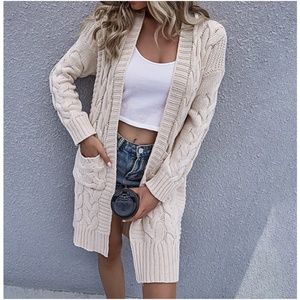 Cream chunky knit cable open long cardigan Casual